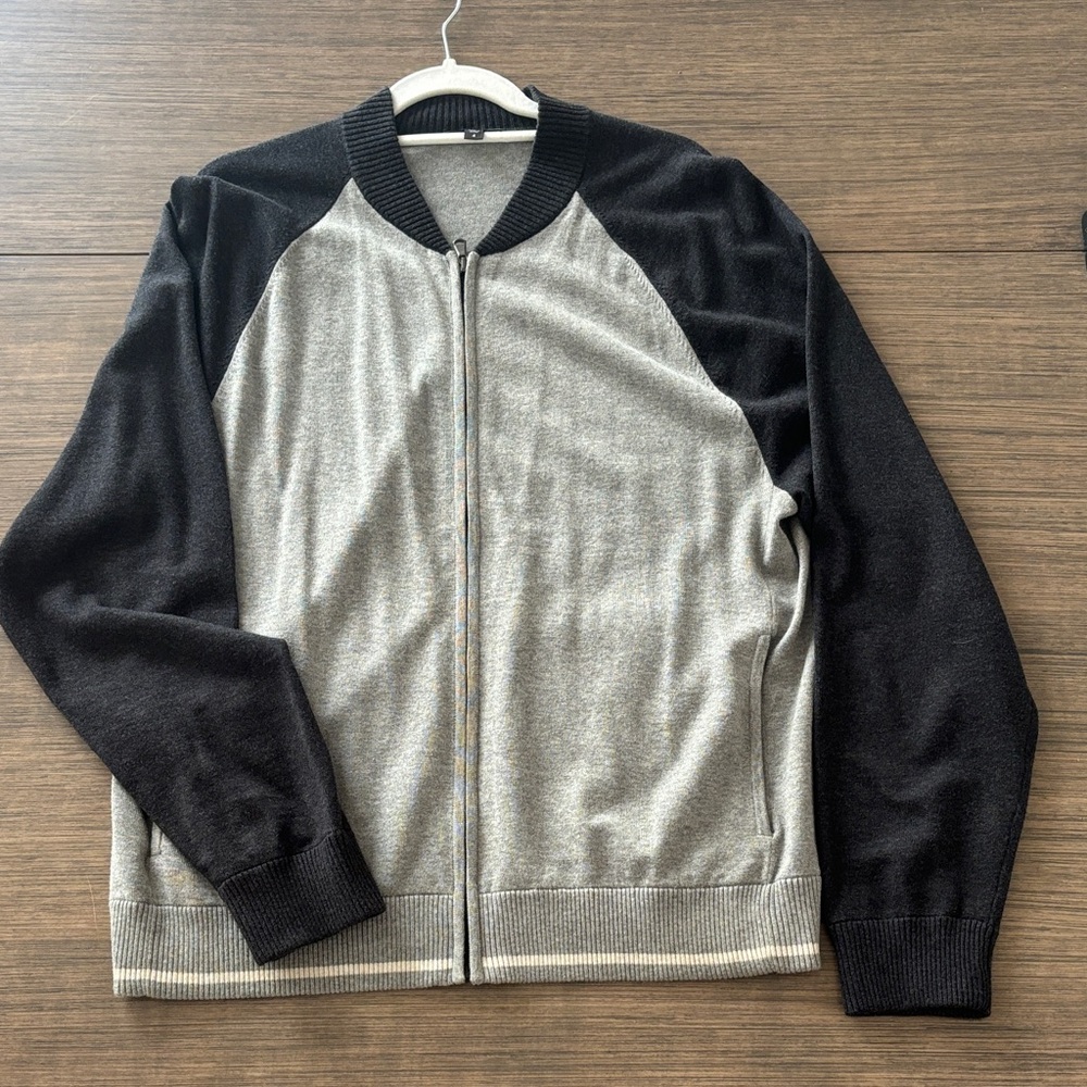 James Perse Black and Gray Zip-Up Sweater